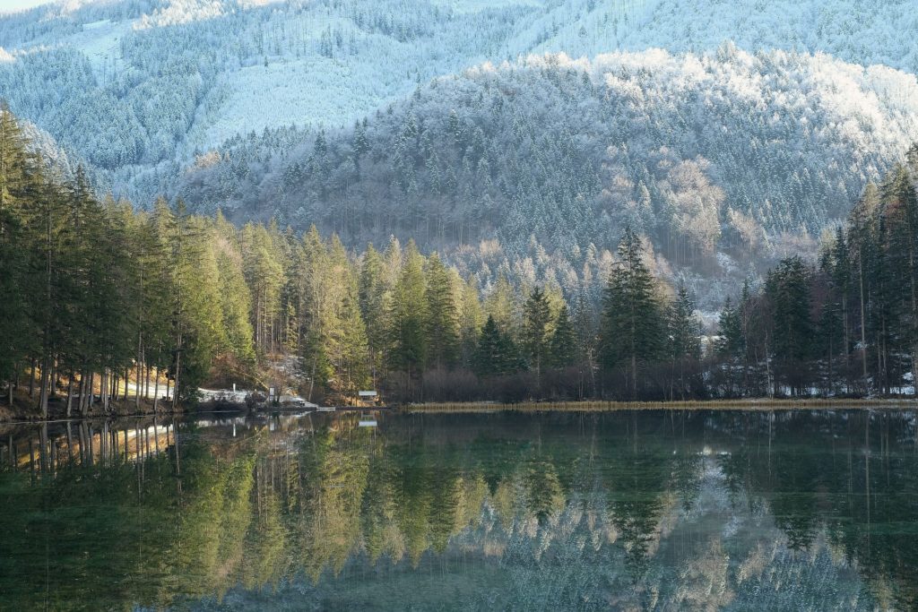 Красивая зима фото озеро в горах